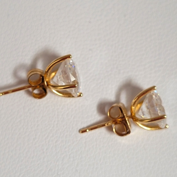 14k Solid Yellow Gold (stamped) stud earrings with AAA Cz's, 7.5mm. - Picture 3 of 5